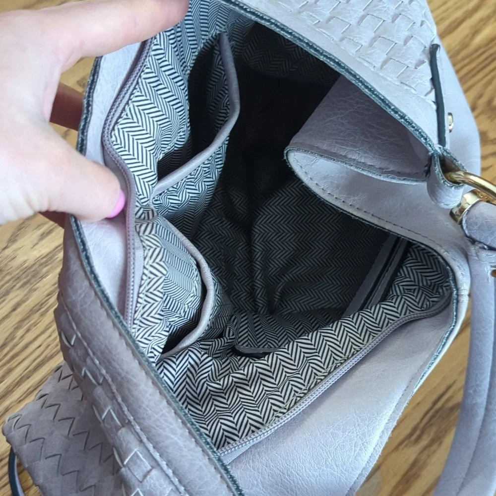 Nora Faux Leather Woven Hobo Bag w/ Short & Long Straps Mauve